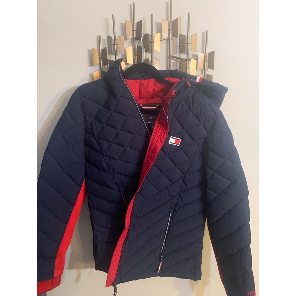 Tommy Hilfiger Women’s Quilted Puffer Jacket Navy & Red Size XL – Hooded